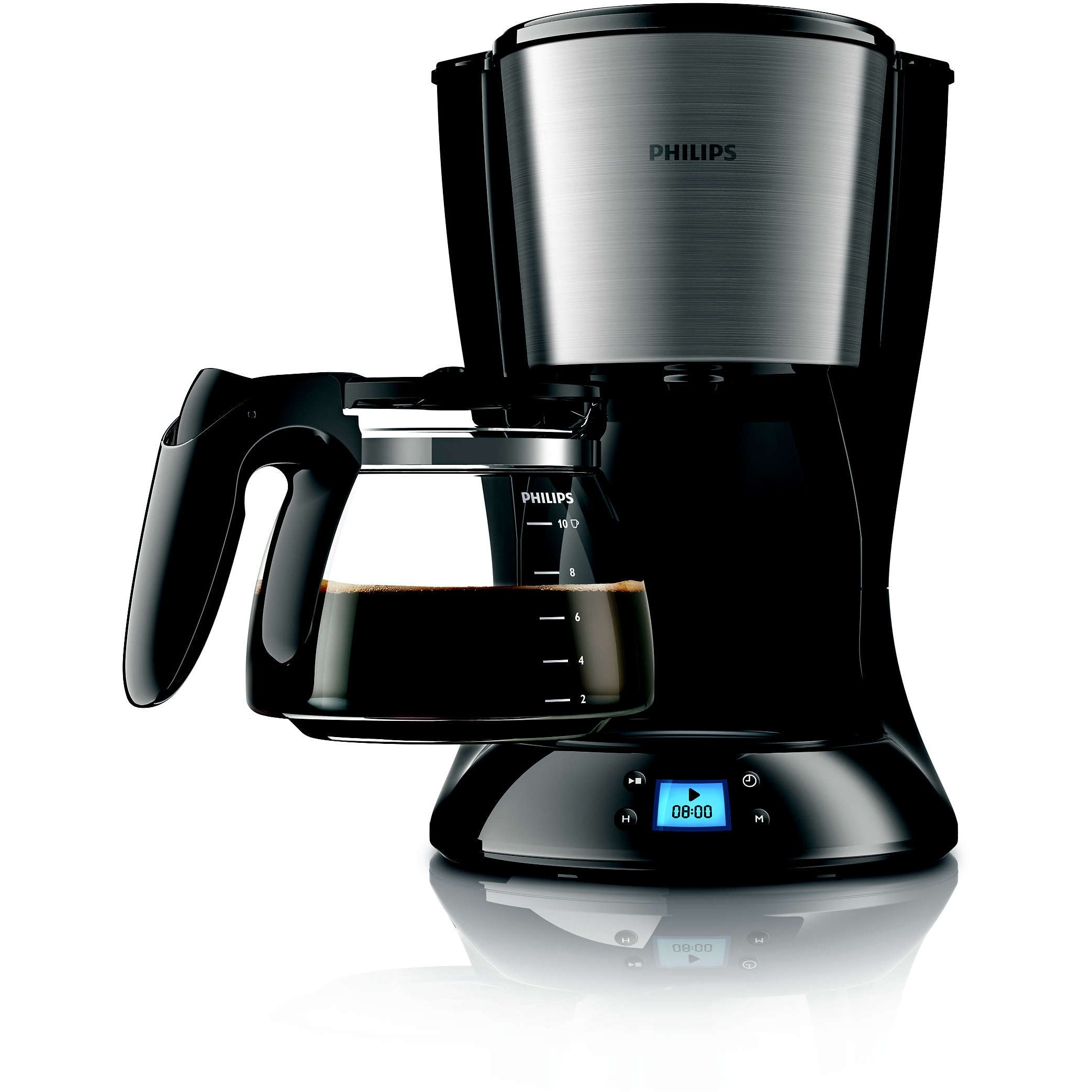 Cafetieră Philips Daily HD7459/20, 920~1080W, Capacitate 1.2l (2~15 cești), Cană de sticlă, Afișaj, Aroma Twister pentru gust intens, Sistem anti-picurare, Oprire automată, Cablu 0.85m, Black Metal