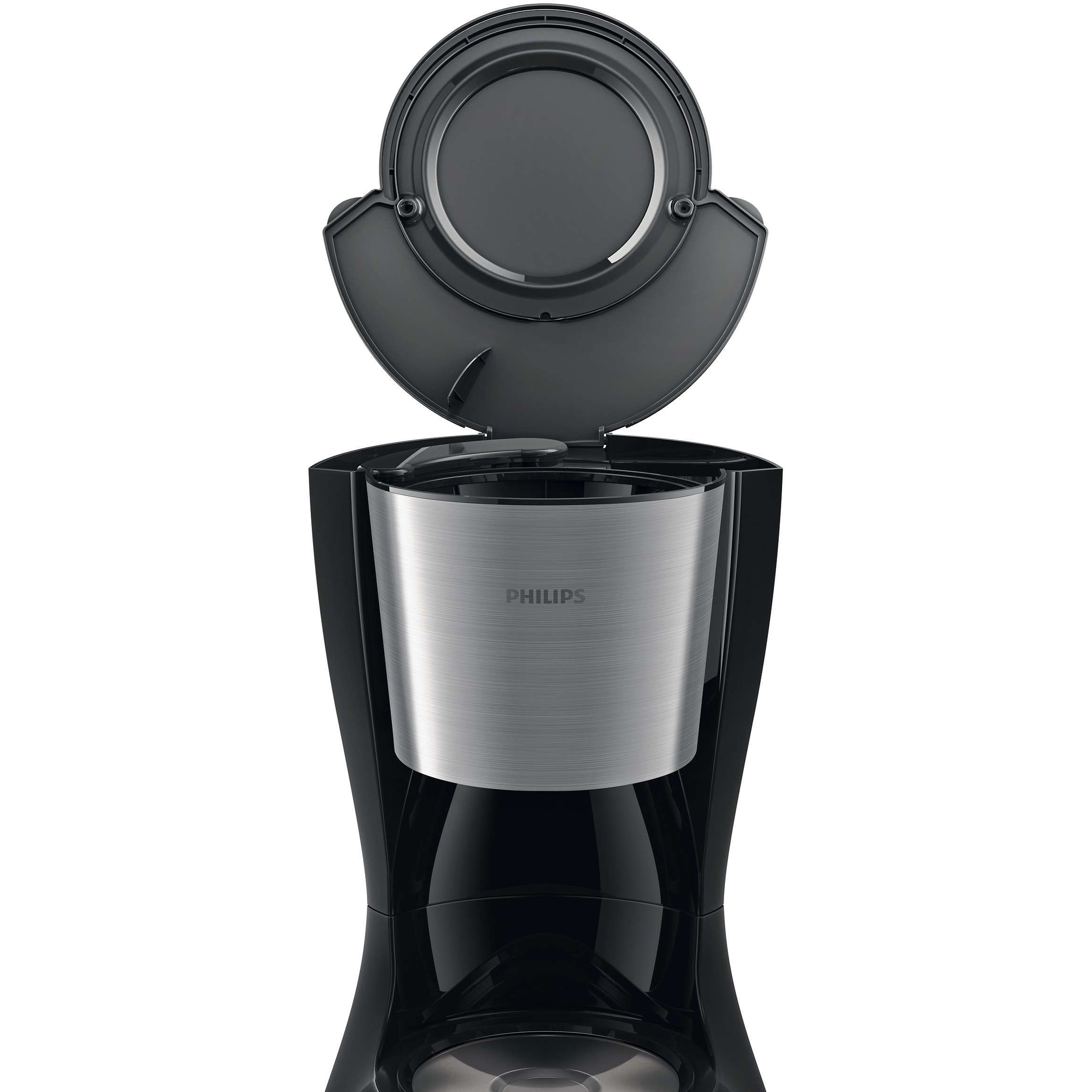 Cafetieră Philips Daily HD7459/20, 920~1080W, Capacitate 1.2l (2~15 cești), Cană de sticlă, Afișaj, Aroma Twister pentru gust intens, Sistem anti-picurare, Oprire automată, Cablu 0.85m, Black Metal