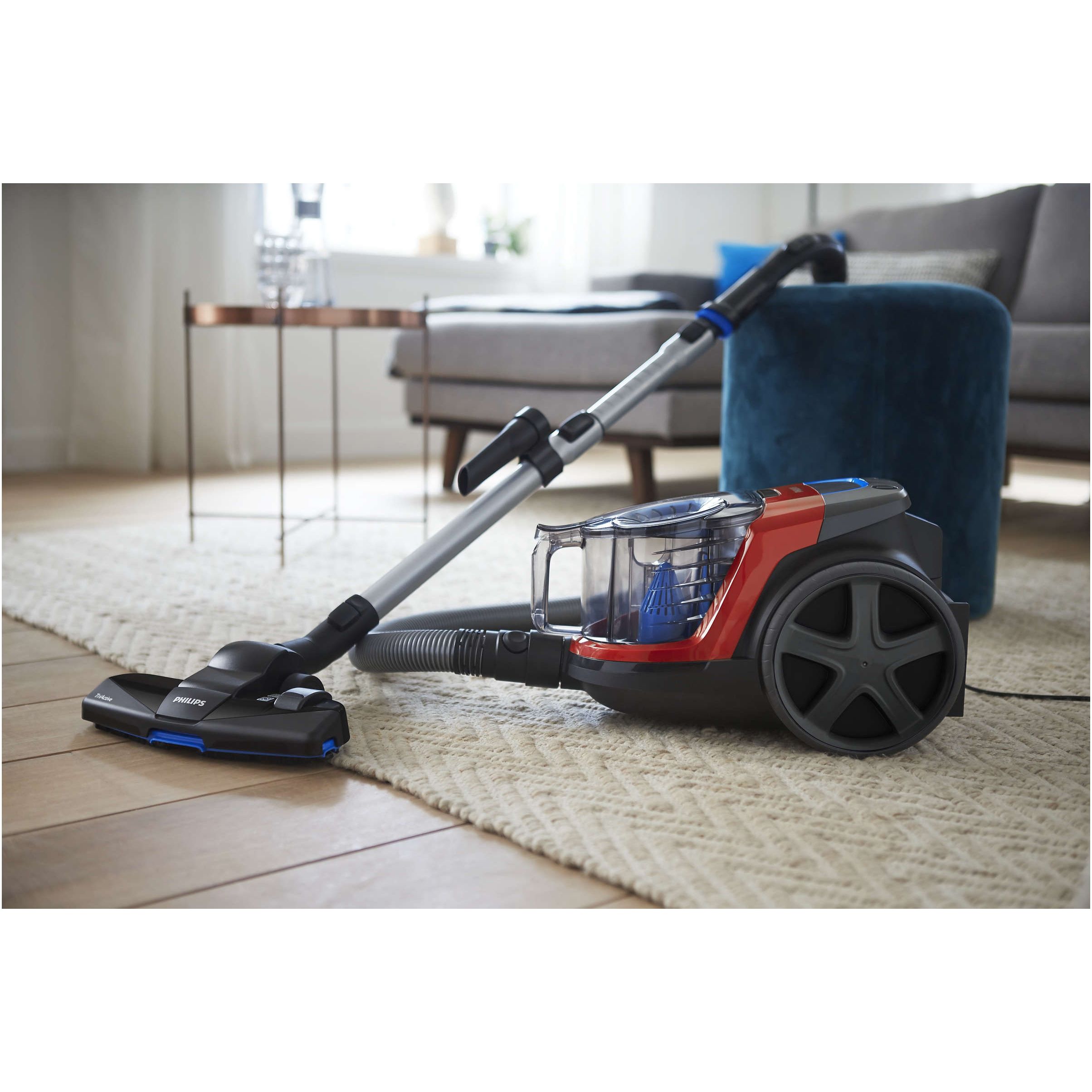Aspirator fără sac Philips PowerPro Compact 3000 FC9330/09, Aspirare uscată, 750-900W, Praf 1.5l, Cablu 6m, 76dBA, Filtru H13, PowerCyclone 5, ActiveLock, TriActive, Accesoriu spații înguste, 4.5kg, Monza Red