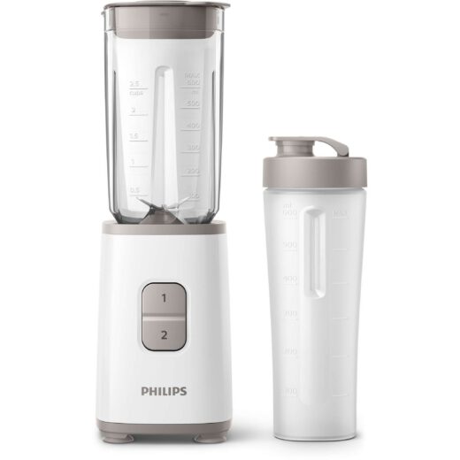 Miniblender Philips Daily HR2602/00, 350W (2 viteze), Vas 1l (uz 0.6l), Lamă detașabilă în 4 stele, Design ergonomic și compact, Recipient on-the-go 0.7l, Zdrobește gheață și alte ingrediente dure, Cablu 0.85m, Star