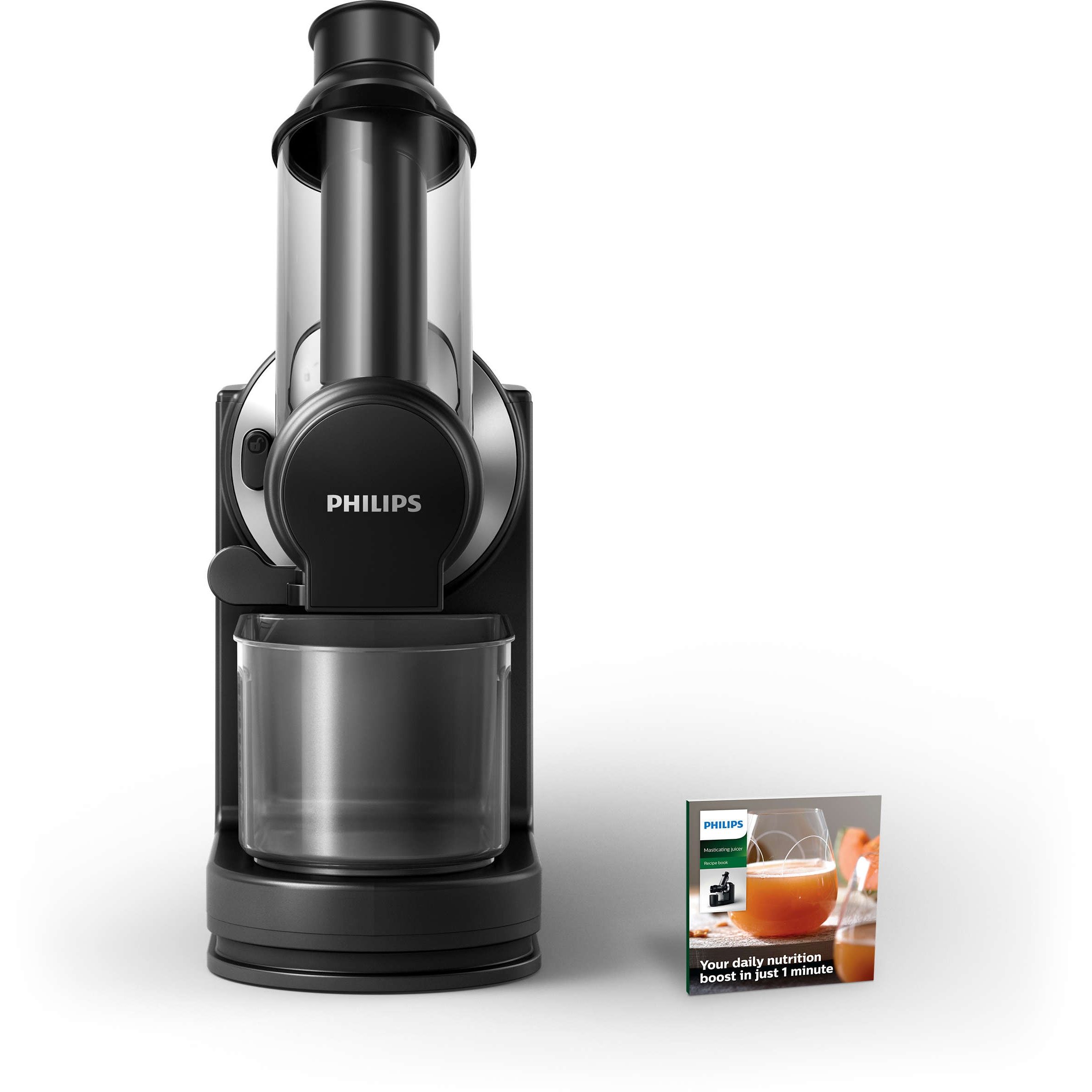 Storcător prin presare la rece Philips Viva HR1889/70, Tehnologie QuickClean, 150W, tub de alimentare XL de 70mm, Recipient suc 1 l, Recipient pulpă 0.75 l, Culoare: Negru