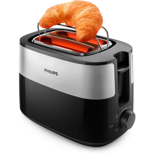 Prăjitor de pâine Philips Daily HD2516/90  830W (8 trepte)  2 fante Grilaj încorporat Dezghețare  Încălzire  High Lift  Buton STOP  Tavă firimituri detașabilă  Centrare automată  Oprire automată  Black-Sil