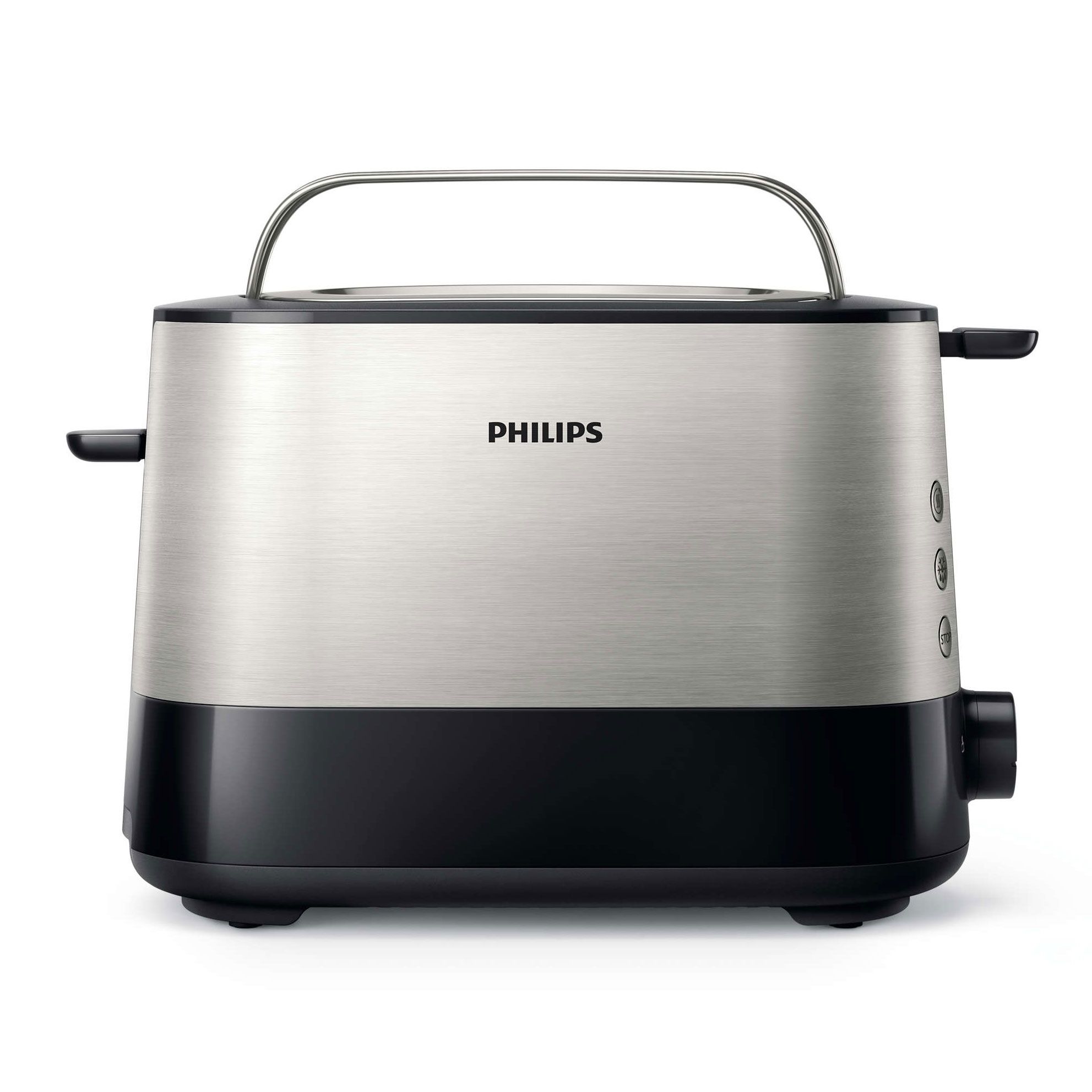 Prăjitor de pâine Philips Viva HD2637/90, 950W (7 trepte), 2 fante, Dezghețare, Încălzire, Grătar chifle integrat, High Lift, Buton STOP, Tavă firimituri, Centrare automată, Oprire automată, Negru