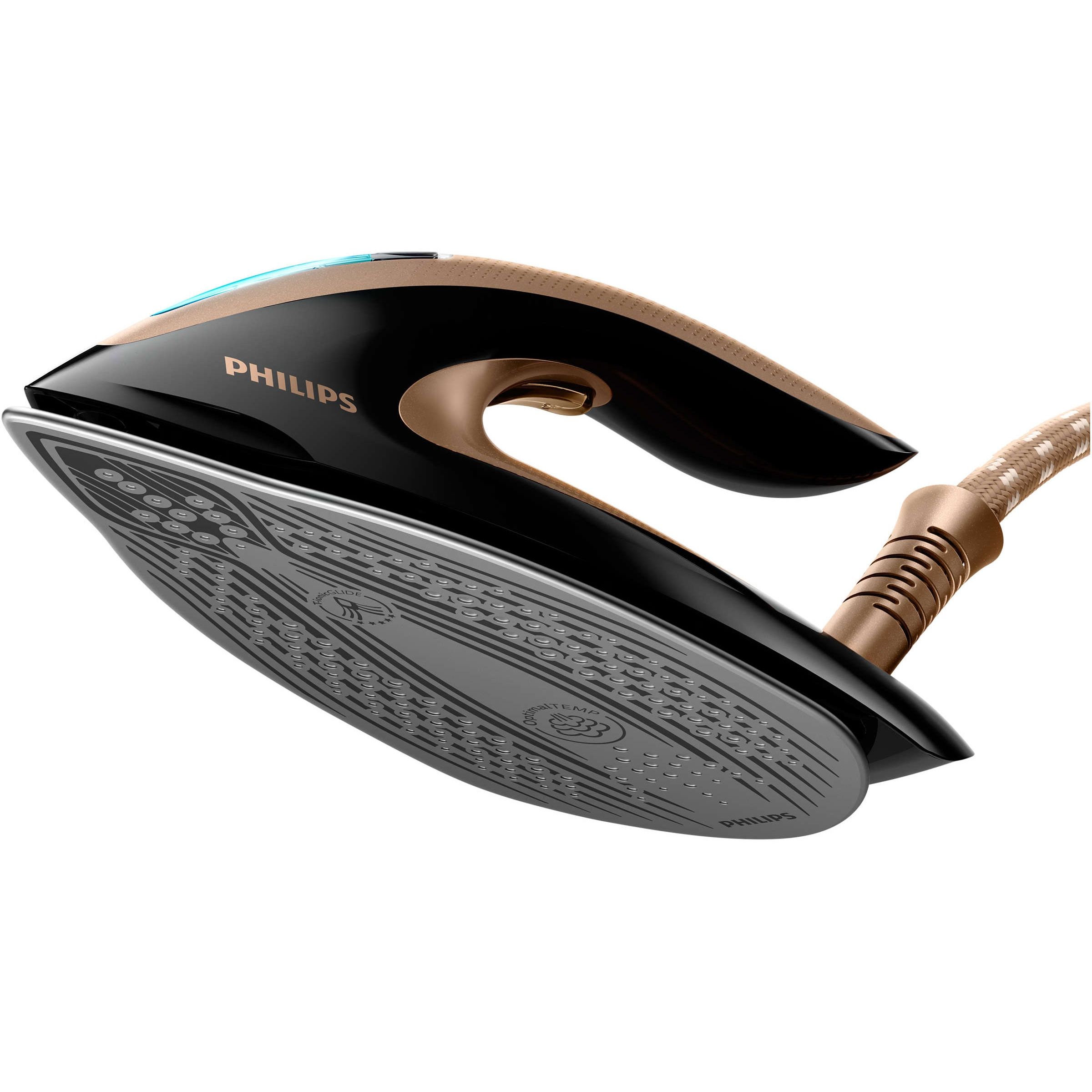 Stație de călcat cu abur Philips PerfectCare Elite Plus GC9682/80, 2700W, 8bar, Continuu 165g/min, Jet 600g, Talpă T-Ionic Glide, Rezervor detașabil 1.8l, Furtun 1.9m, Cablu 2m, Fier 0.8kg, OptimalTEMP