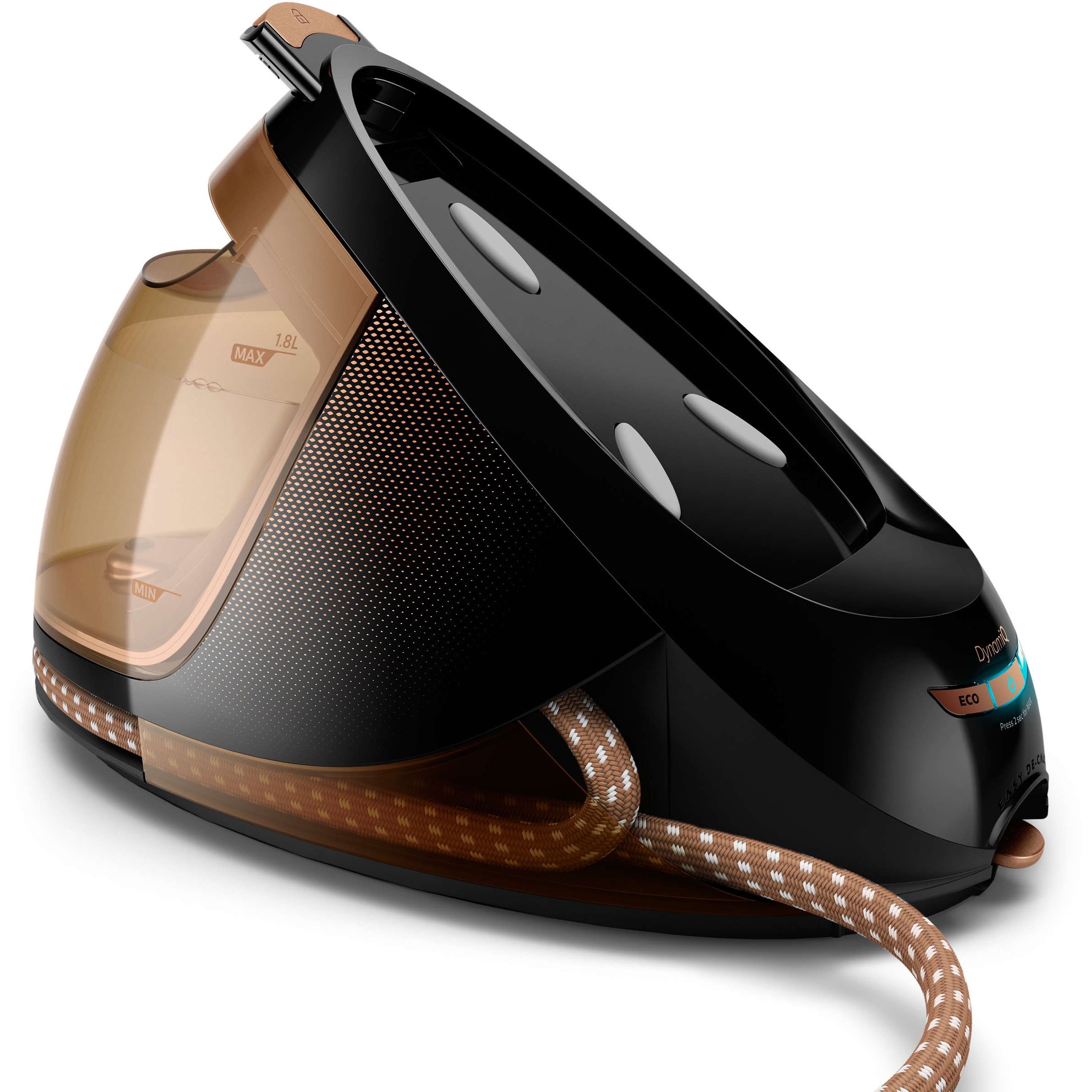 Stație de călcat cu abur Philips PerfectCare Elite Plus GC9682/80, 2700W, 8bar, Continuu 165g/min, Jet 600g, Talpă T-Ionic Glide, Rezervor detașabil 1.8l, Furtun 1.9m, Cablu 2m, Fier 0.8kg, OptimalTEMP