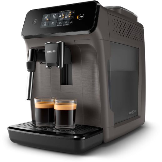 Espressor automat Philips Seria 1200 EP1224/00, 1500W, 15bar, 1.8l, Spumare manuală, Râșniță ceramică, Boabe și Măcinată, Ecran tactil, Două cești, My Coffee Choice, Cashmere Grey