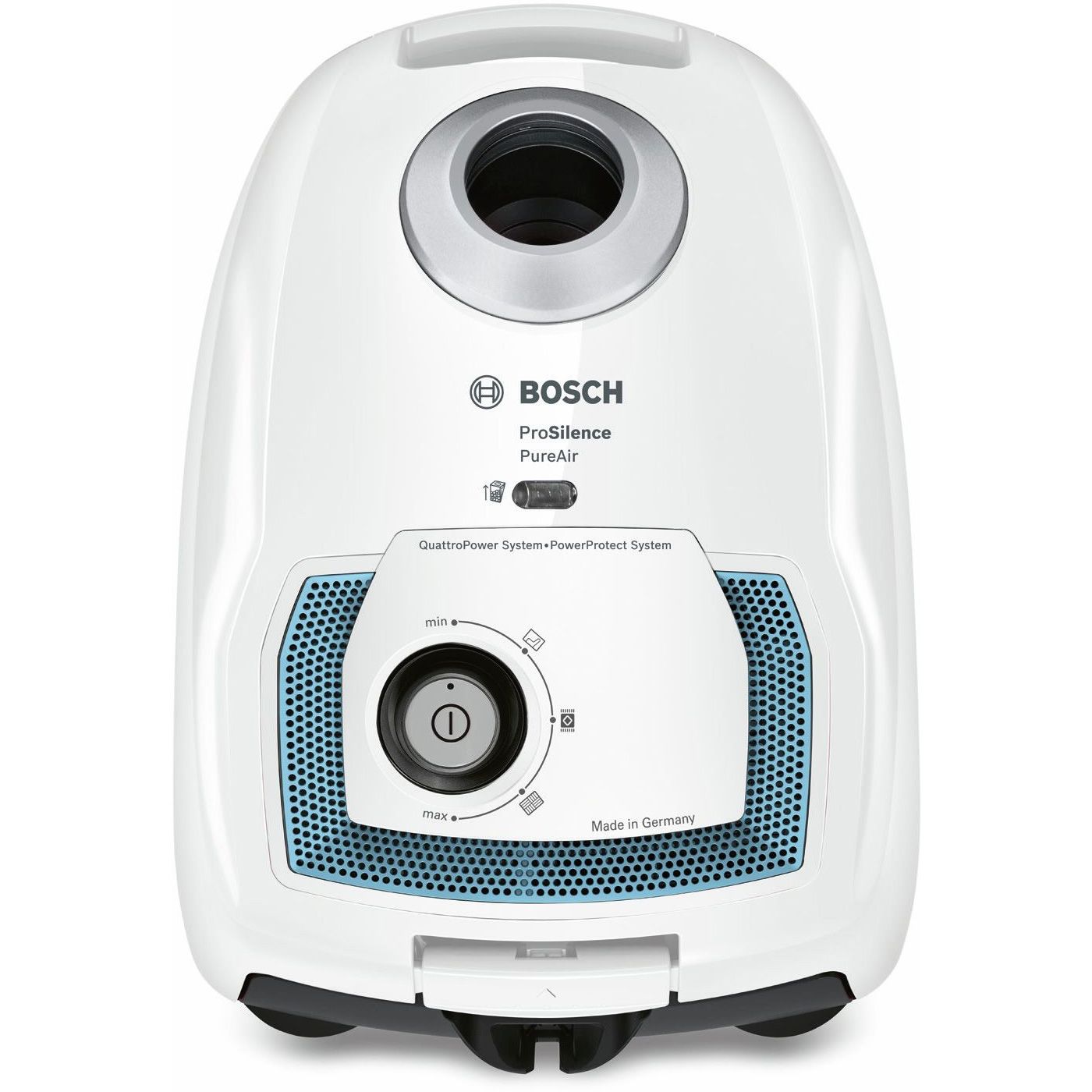 Aspirator cu sac BOSCH GL-40 ProSilence PureAir BGL4SIL69W, Asp uscată, 500W, Praf 4l, C7m, 69dBA, Filtru igienic, Mâner ergonomic, 4 role, Perie SilentClean Premium, QuattroPower, 4.5kg, Character White