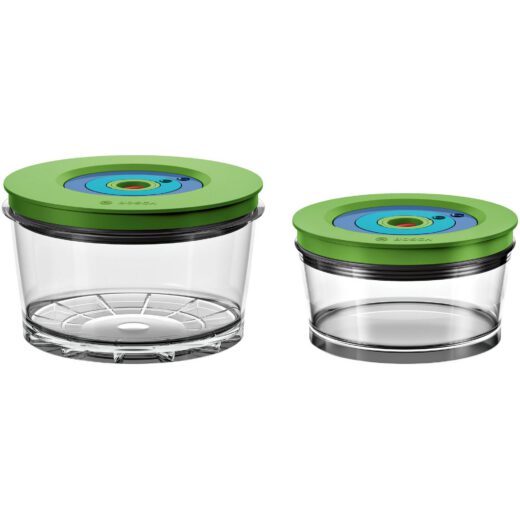 Set de 2 caserole vacuum rotunde BOSCH Keep Fresh MMZV0SB2 – 17002895 (0.75l 1.5l)  Din Tritan fără BPA  Setare ușoară a zilei  Indicator eliminare aer  Pentru blenderele VitaMaxx  DW safe  1.022kg