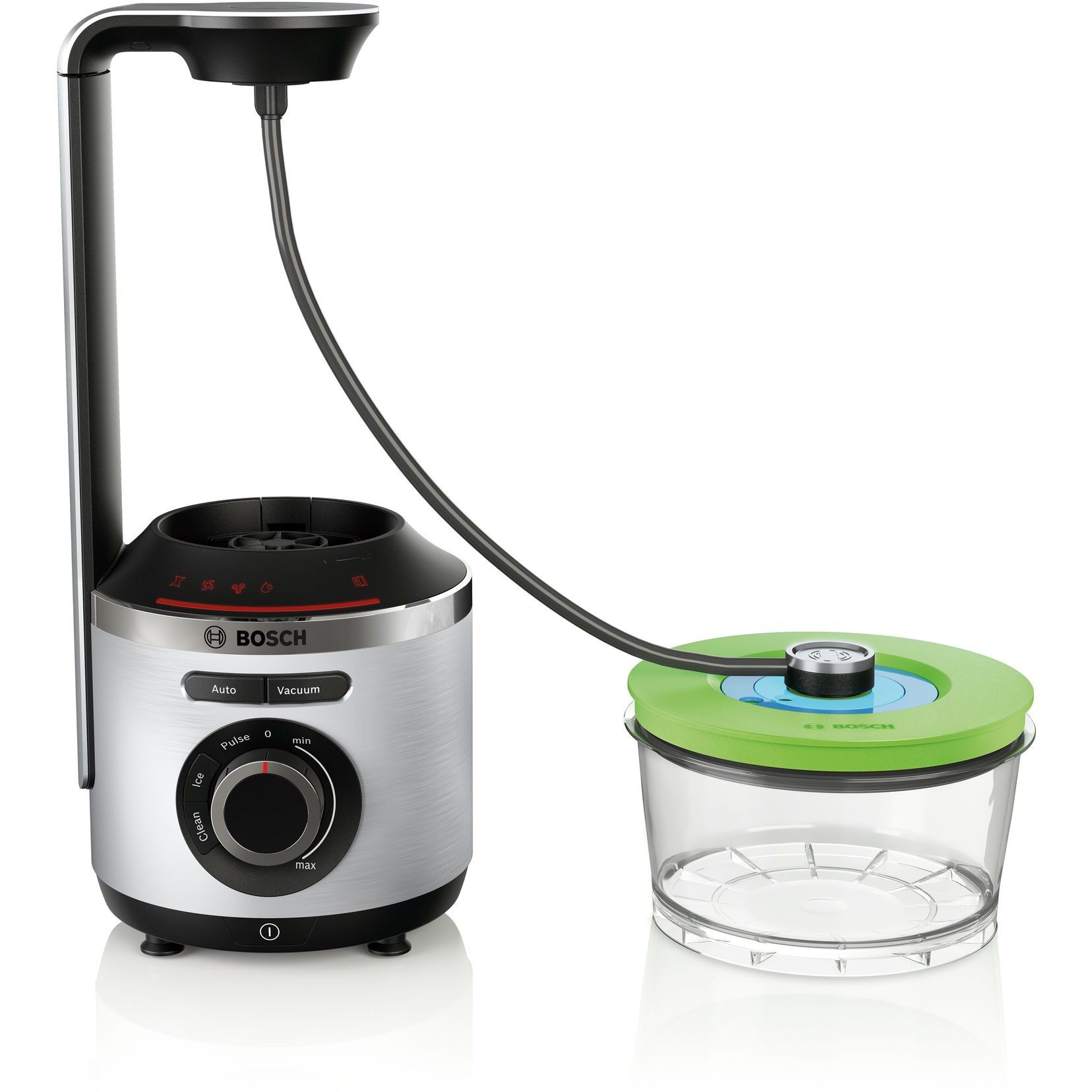 Set de 2 caserole vacuum rotunde BOSCH Keep Fresh MMZV0SB2 – 17002895 (0.75l,1.5l), Din Tritan fără BPA, Setare ușoară a zilei, Indicator eliminare aer, Pentru blenderele VitaMaxx, DW safe, 1.022kg
