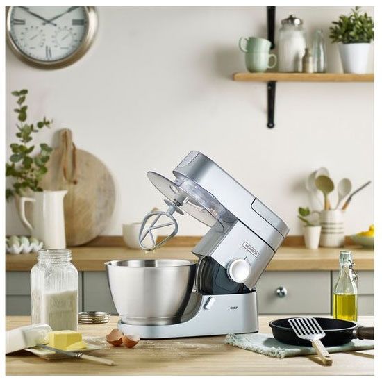 Robot de bucătărie KENWOOD Chef KVC3110S – 0W20011166, 1000W (7 trepte și Pulse), Vas 4.6l din oțel inoxidabil, Carcasă integral metalică, Frământă, Amestecă, Stainless Steel