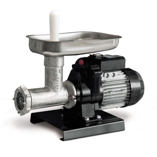 Mașină de tocat carne Reber 9501 N n.12  Putere 500W  Producție 50~90kg/h  Corp din fontă tratată  Pâlnie din inox 304  Găuri sită 6mm  2 ștuțuri incluse