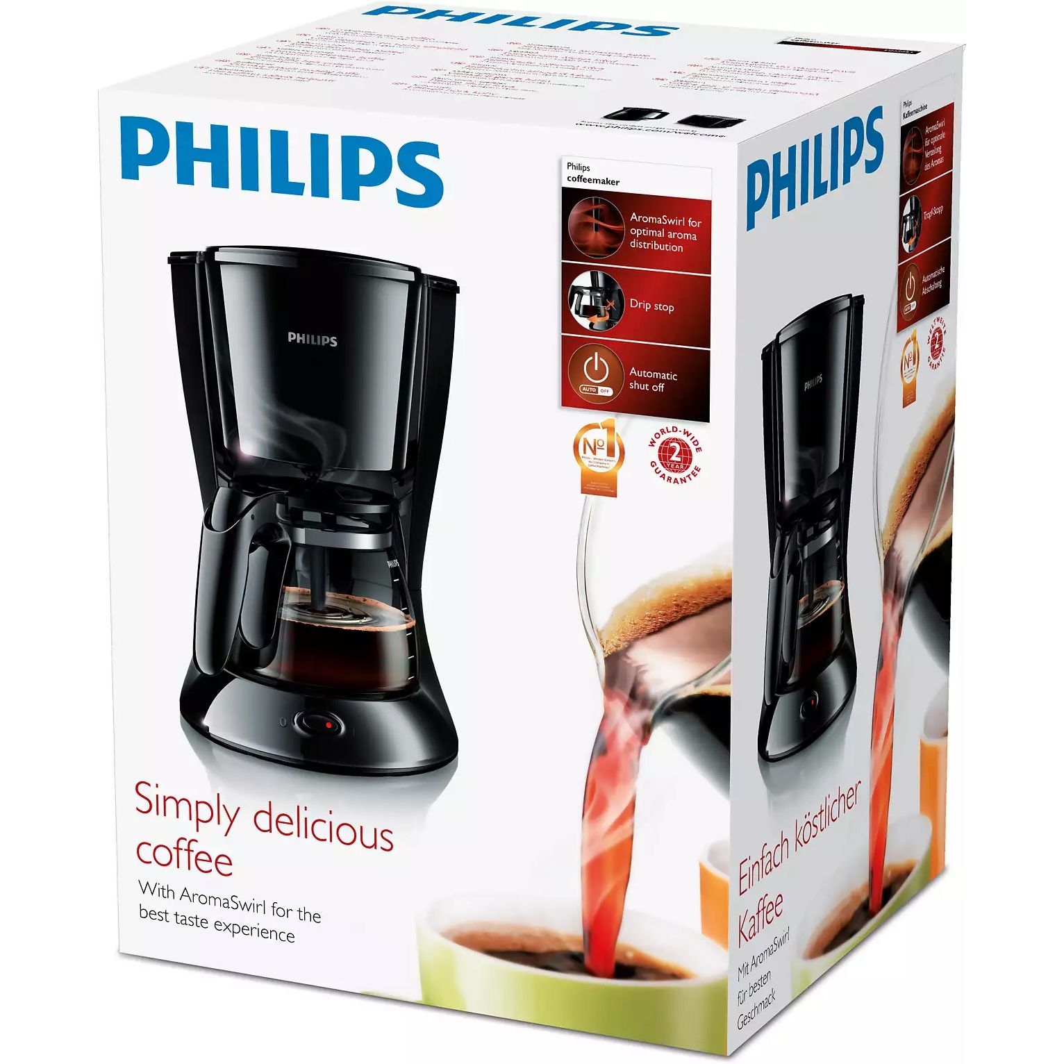 Cafetieră Philips Daily HD7461/20  1000W  Capacitate 1.2l (2~15 cești)  Cană de sticlă  Aroma Twister pentru gust intens  Timp preparare 10min  Sistem anti-picurare  Cablu 0.85m  Negru