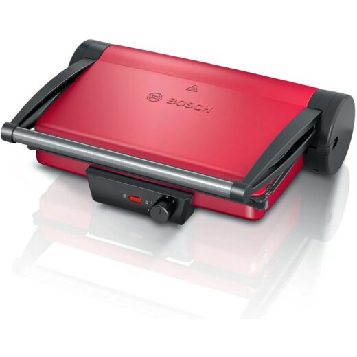 Grătar electric BOSCH TCG4104  2000W  5 nivele  Corp inox  Plăci grill antiadezive detașabile aluminiu 32.8×23.8cm  Două tăvițe  Termostat reglabil  Păstrare la cald  Depozitare verticală  Red Anthracite