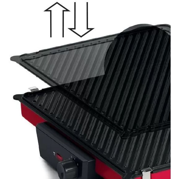 Grătar electric BOSCH TCG4104, 2000W, 5 nivele, Corp inox, Plăci grill antiadezive detașabile aluminiu 32.8×23.8cm, Două tăvițe, Termostat reglabil, Păstrare la cald, Depozitare verticală, Red Anthracite