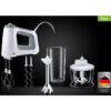 Mixer de mână BRAUN MultiMix 5 HM5137WH – 0X22211070, 750W (9 viteze și Turbo), Pahar gradat 0.6L, Tocător 0.5l, Picior păsător inox, 2 palete, 2 cârlige