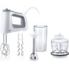 Mixer de mână BRAUN MultiMix 5 HM5137WH – 0X22211070  750W (9 viteze și Turbo)  Pahar gradat 0.6L  Tocător 0.5l  Picior păsător inox  2 palete  2 cârlige