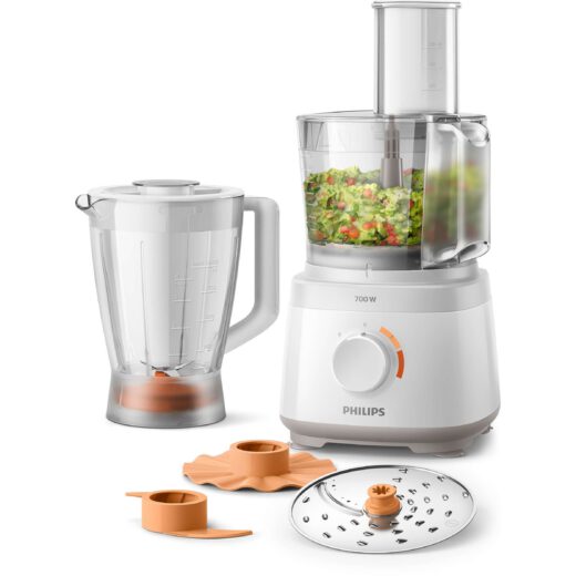 Robot de bucătărie Philips Daily HR7320/00  700W (2 trepte și Pulse)  19 funcții  Bol 2.1l (uz 1.5l)  Vas blend 1.5l (uz 1l)  Formă compactă  Tub alimentare XXL  Sistem anti-alunecare