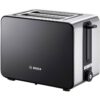 Prăjitor de pâine BOSCH TAT7203  860~1050W (7 trepte)  2 fante  Grătar chifle  Sertar firimituri  Senzor electronic pentru prăjire uniformă  Dezghețare  Reîncălzire  Tastă STOP  Stainless Steel