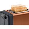 Prăjitor de pâine compact BOSCH DesignLine TAT4P429, 820-970W (6 trepte), 2 fante, Dezghețare, Încălzire, High Lift, Grătar integrat pliabil, Buton STOP,  Centrare automată, Noble Copper Crystal