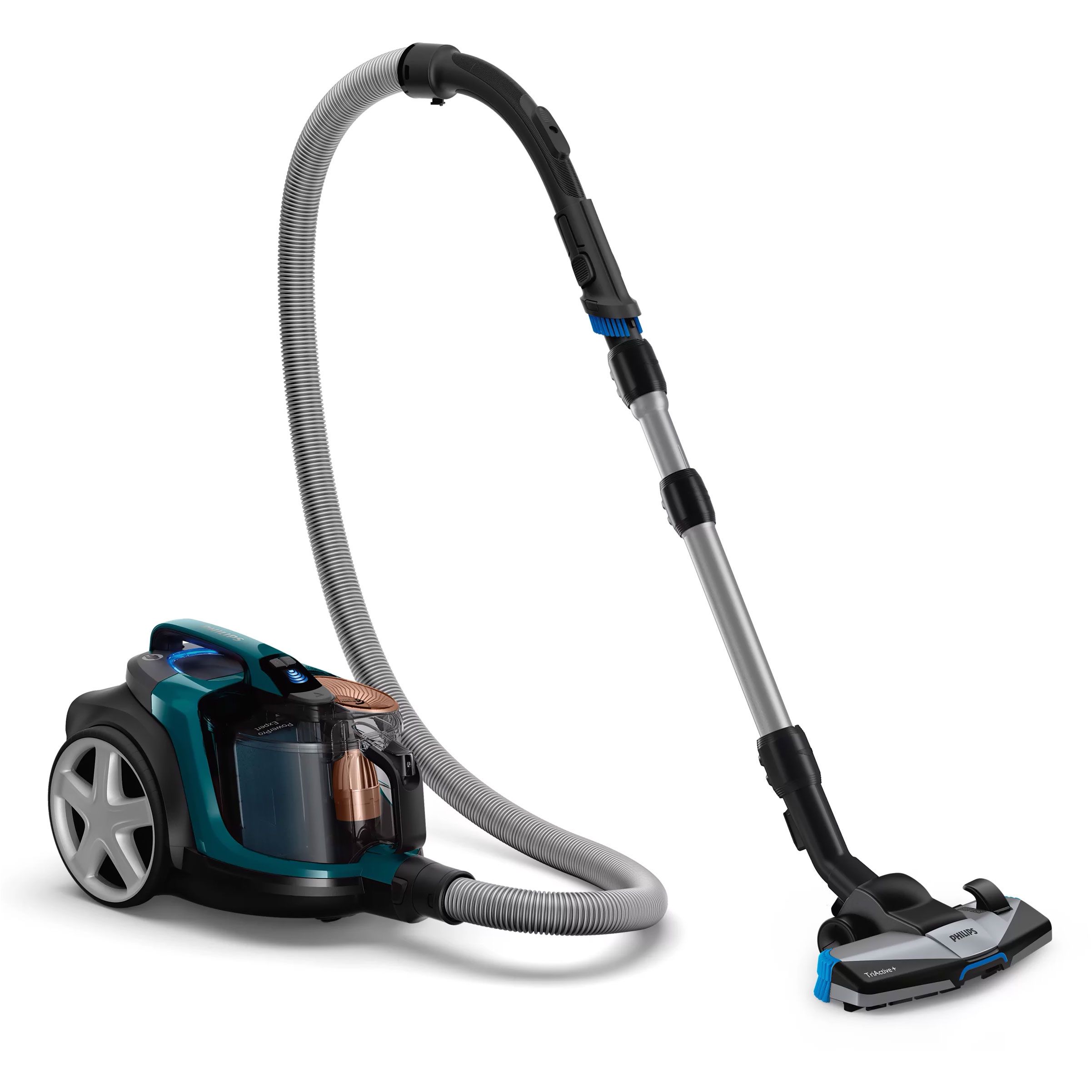 Aspirator fără sac Philips PowerPro Expert 7000 FC9744/09, Asp uscată, 750-900W, Praf 2l, Cablu 7m, 67-84dBA, Filtru H13, PowerCyclone 8, Allergy Lock, TriActive+, Mini perie turbo, CarpetClean, 5.5kg, Opal Gre