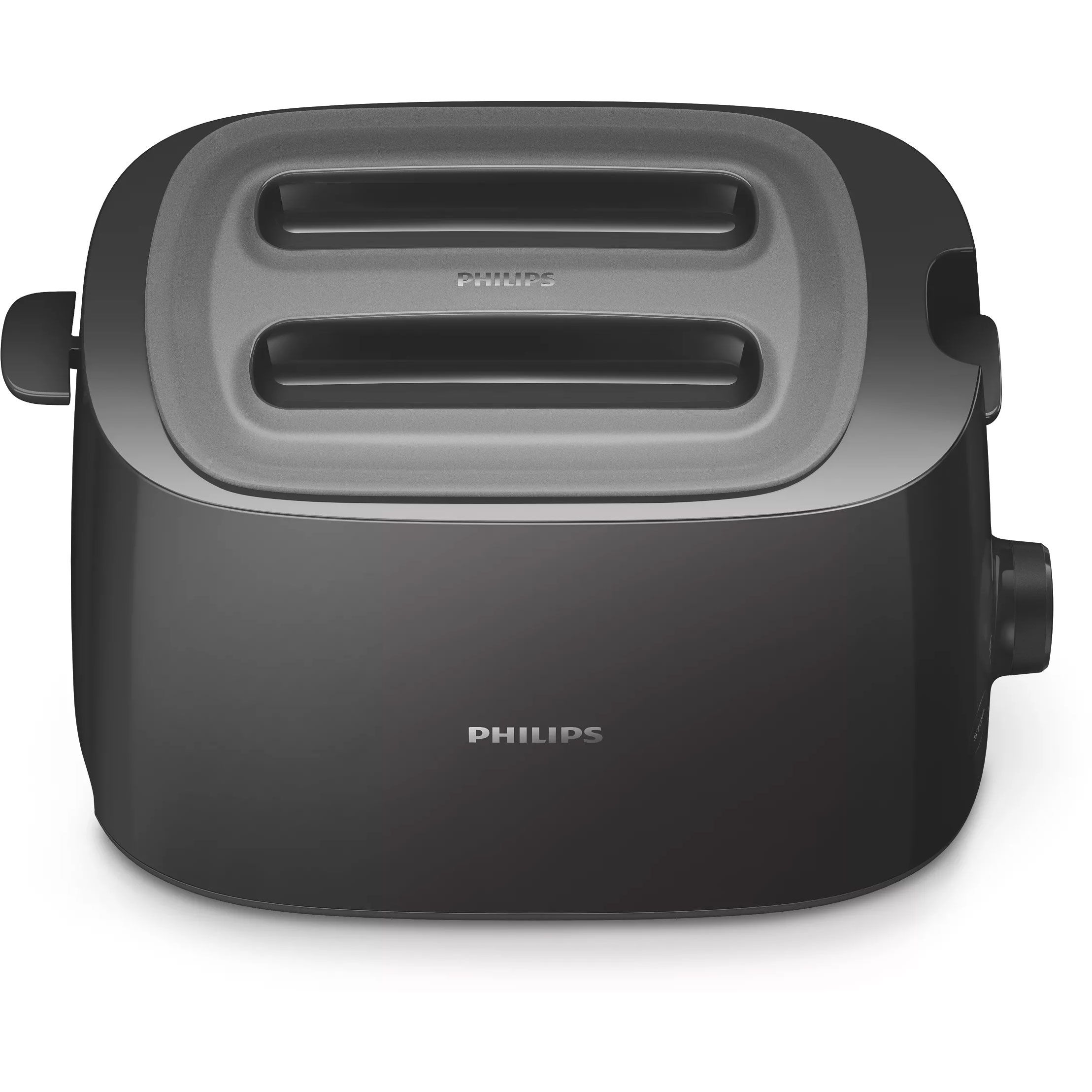 Prăjitor de pâine Philips Daily HD2582/90, 760~900W (8 trepte), 2 fante, Grătar chifle integrat, Dezghețare, Încălzire, High Lift, Buton STOP, Tavă firimituri, Oprire automată, Capac protecție, Deep Black