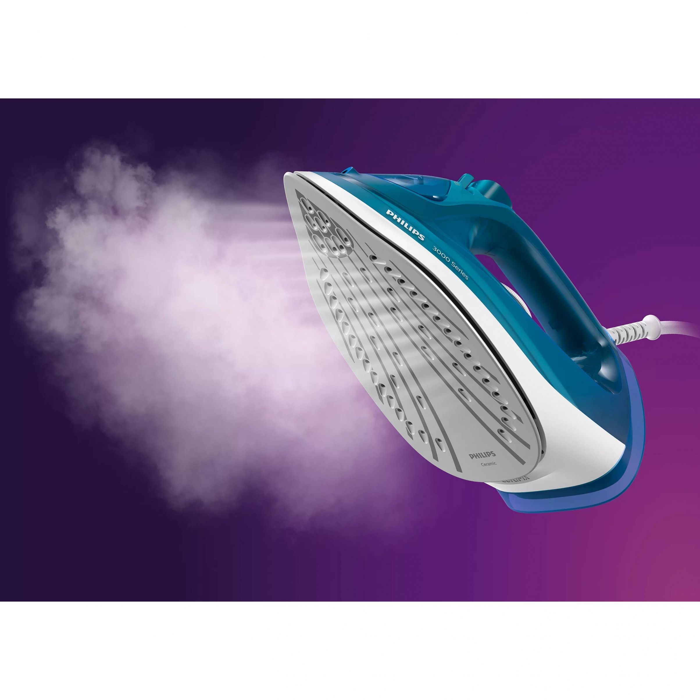 Fier de călcat cu abur Philips Seria 3000 DST3040/70, 2600W, Continuu 40g/min, Jet 200g, Rezervor 300ml, Talpă Ceramică, Oprire automată, C1.9m, G1.27kg, Blue