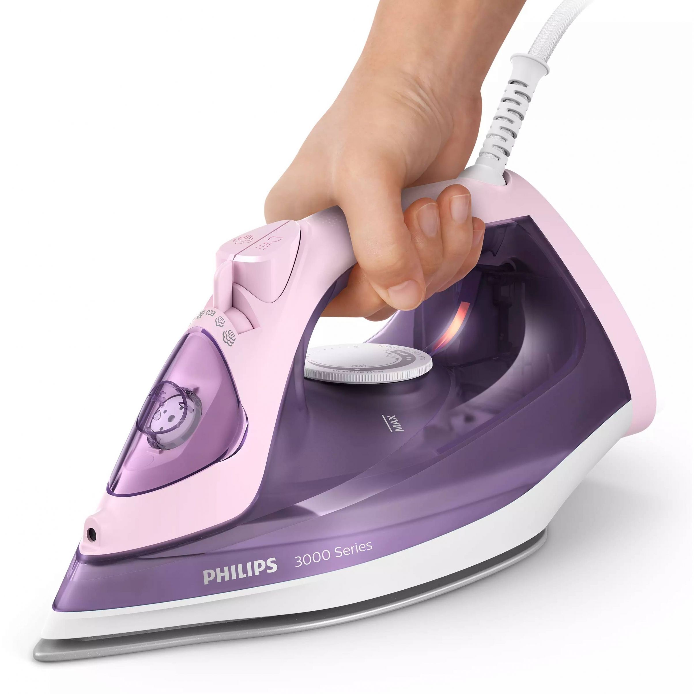 Fier de călcat cu abur Philips Seria 3000 DST3020/30, 2200W, Continuu 35g/min, Jet 160g, Rezervor 300ml, Talpă Ceramică, C1.9m, G1.27kg, Pink and Violet