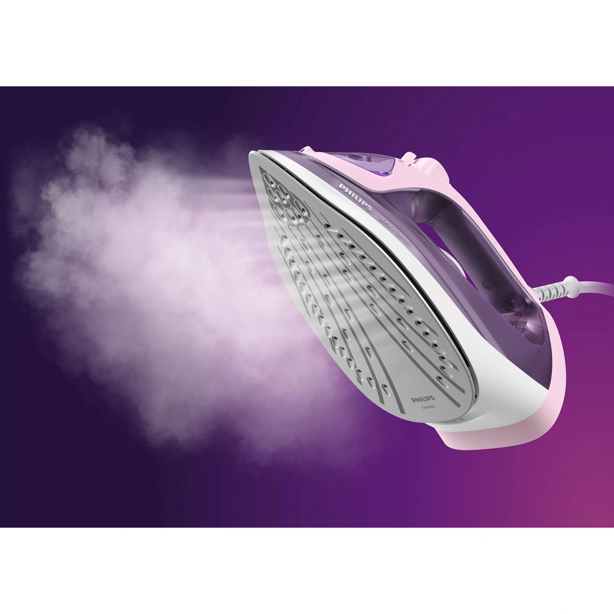 Fier de călcat cu abur Philips Seria 3000 DST3020/30, 2200W, Continuu 35g/min, Jet 160g, Rezervor 300ml, Talpă Ceramică, C1.9m, G1.27kg, Pink and Violet