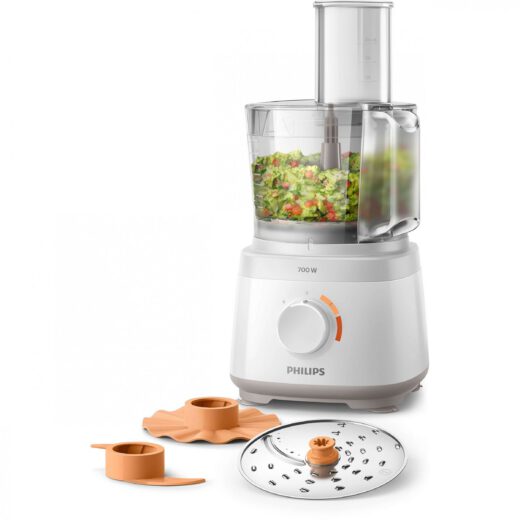 Robot de bucătărie Philips Daily HR7310/00  700W (2 trepte și Pulse)  16 funcții  Bol 2.1l (uz 1.5l)  Formă compactă  Tub alimentare XXL  Sistem anti-alunecare  Protector termic motor  87dBA