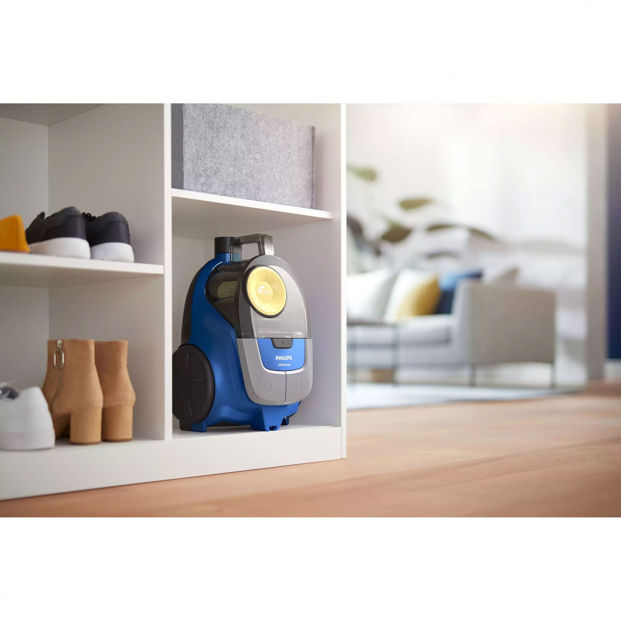 Aspirator fără sac Philips Seria 2000 XB2125/09, Asp uscată, 850W, Praf 1.3l, C6m, 77dBA, Filtru motor lavabil, Filtru evacuare Super Clean Air, PowerCyclone 4, Tub telescopic, Mâner, G4kg, Dark Blue & Yellow