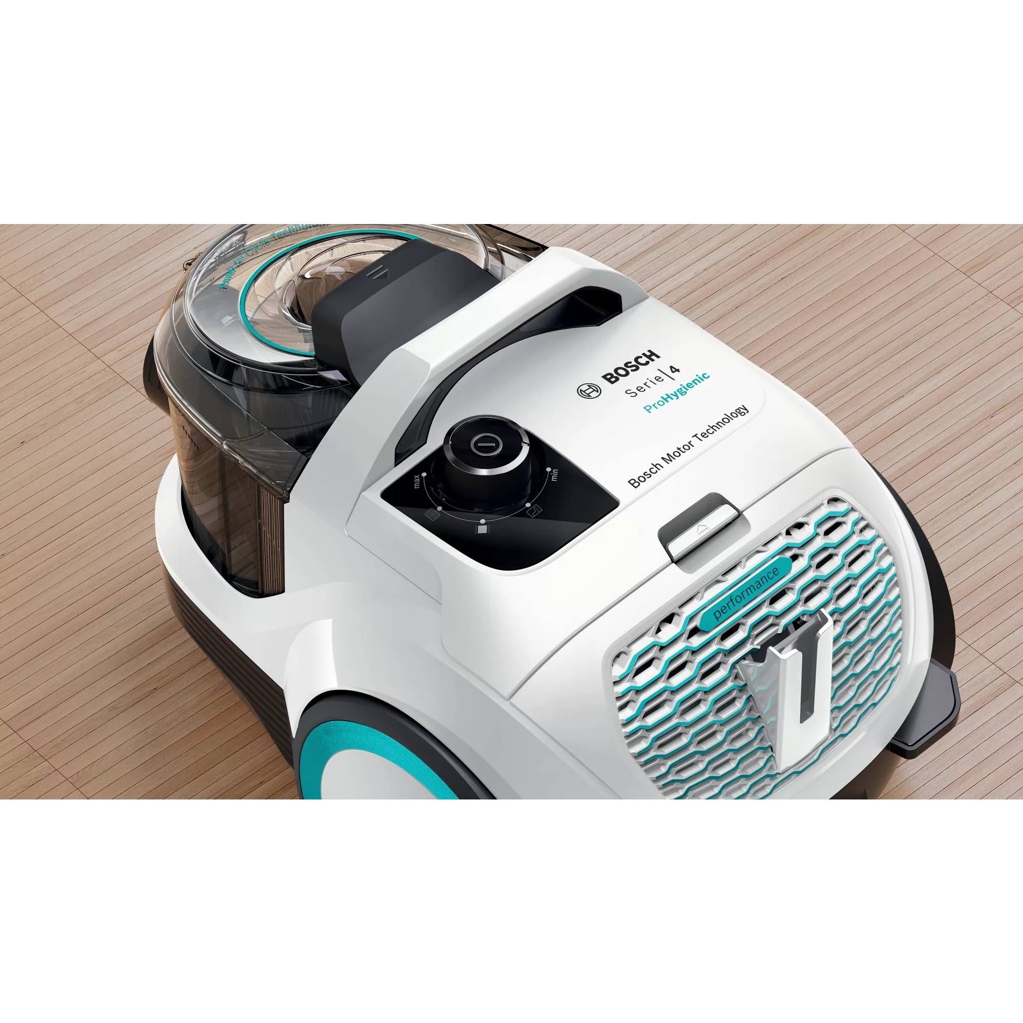Aspirator fără sac BOSCH Serie 4 ProHygienic BGC21HYG1, Asp uscată, 550W, Praf 2l, Cablu 7m, 76dBA, Filtru UltraAllergy, Recipient praf cu dublă filtrare, Power AirCycle, Motor HighPower Airflow, 4.711kg, Alb