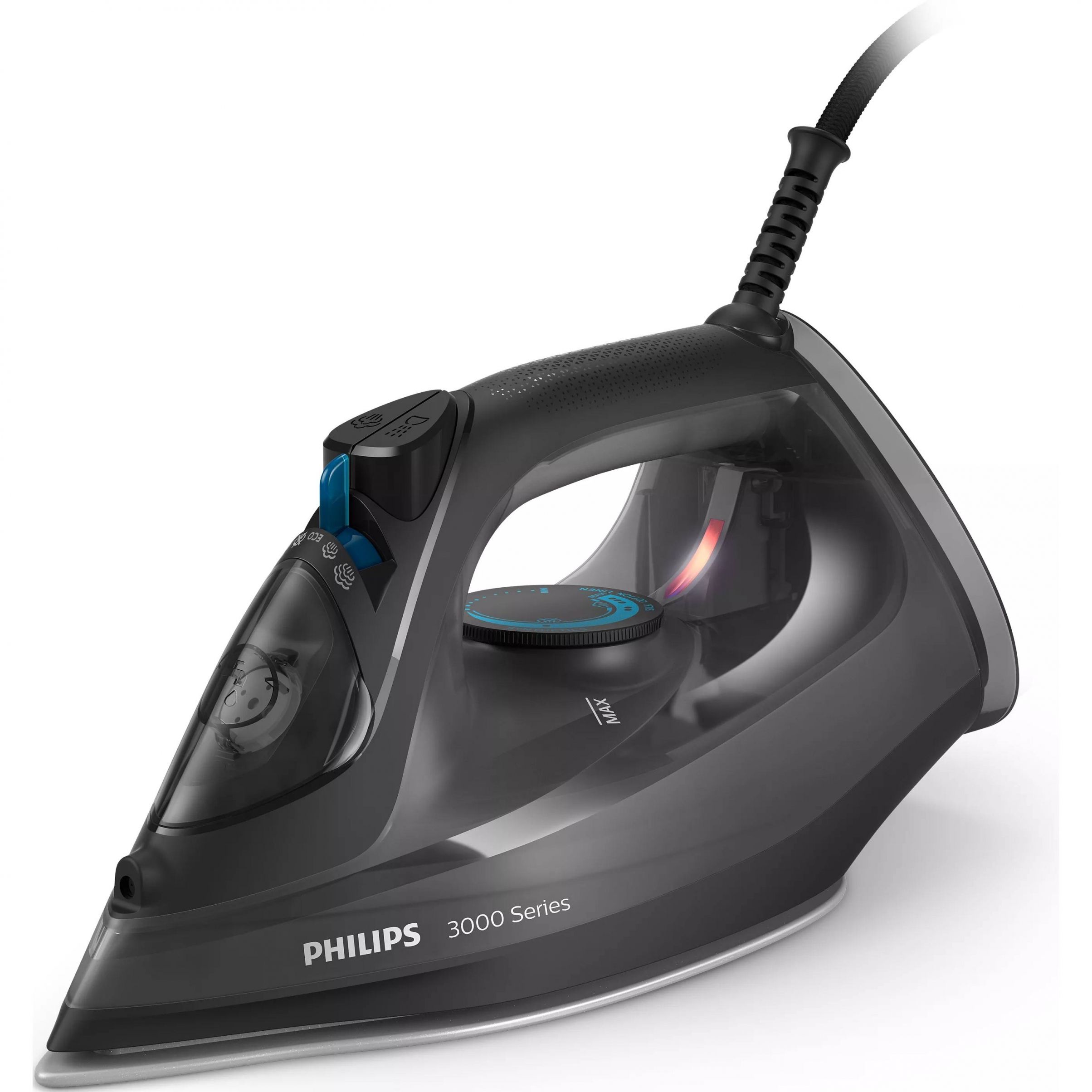 Fier de călcat cu abur Philips Seria 3000 DST3041/80  2600W  Continuu 40g/min  Jet 200g  Rezervor 300ml  Talpă Ceramică  C1.9m  G1.27kg  Black and Red