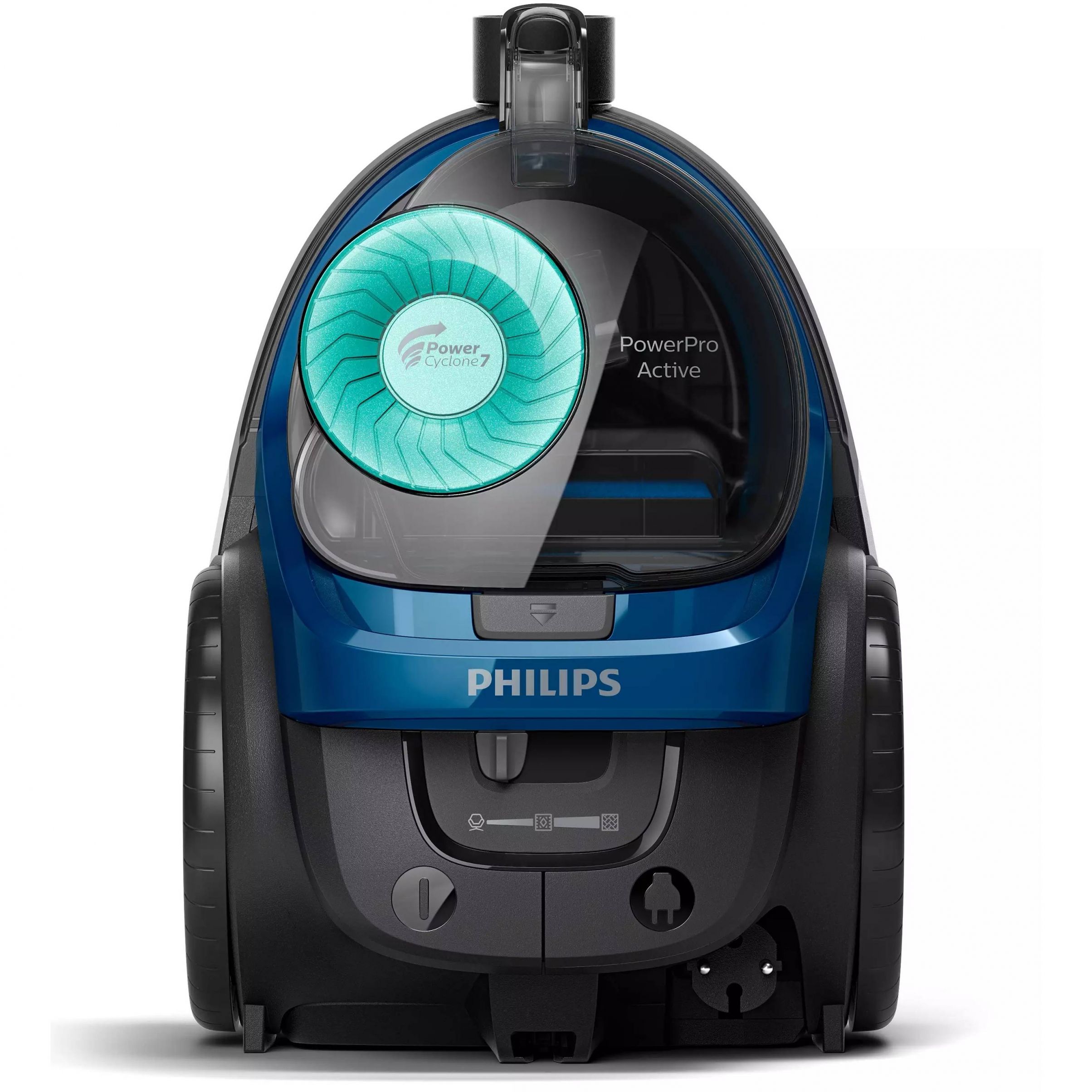 Aspirator fără sac Philips PowerPro Active 5000 FC9557/09, Asp uscată, 899W, Praf 1.5l, Cablu 6m, 71-77dBA, Filtru Allergy H13, PowerCyclone 7, ActiveLock, TriActive LED, Mini perie turbo, 4.5kg, Intense Black
