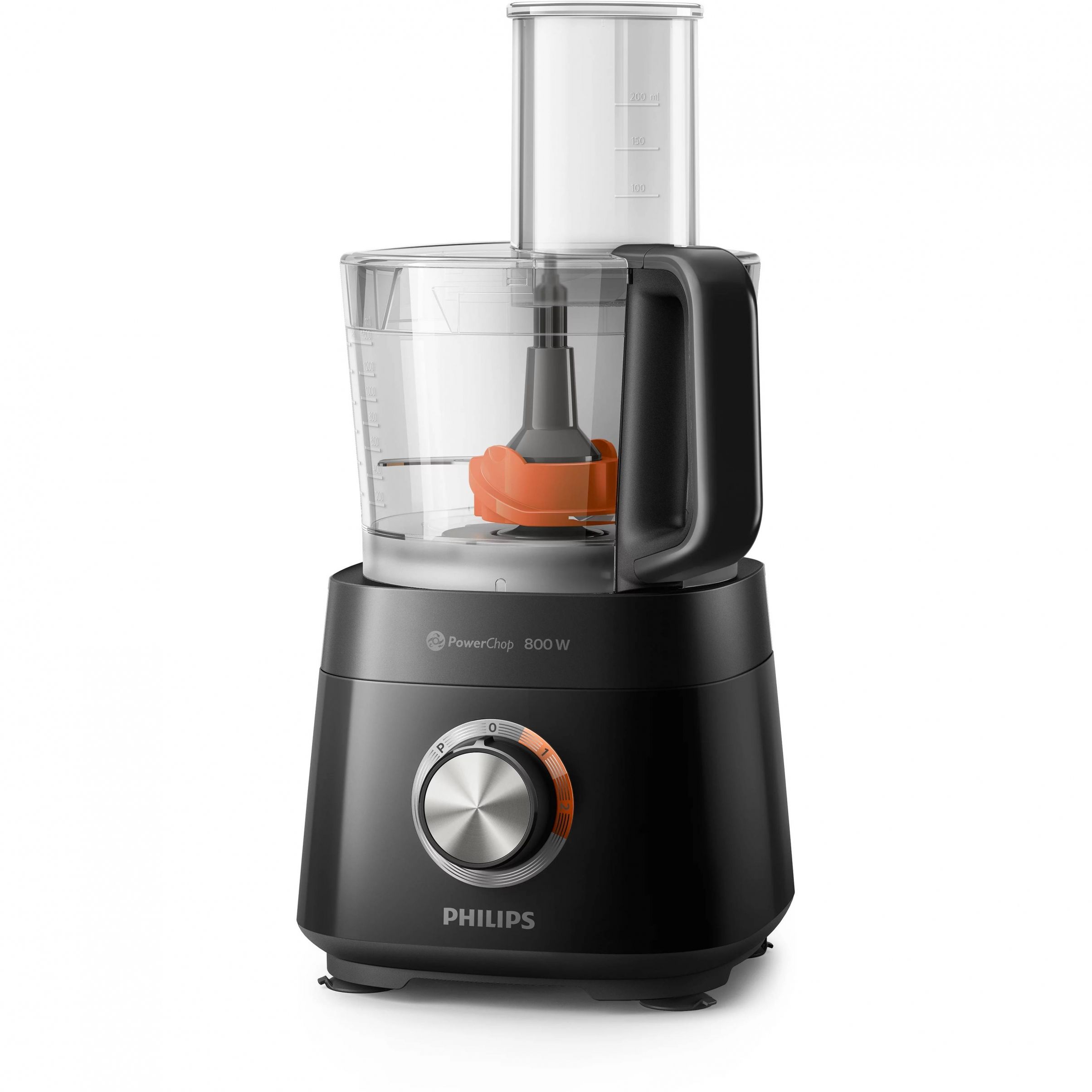 Robot de bucătărie Philips Viva Collection HR7510/10, Tehnologie PowerChop, 29 de funcții, 800W, Vas 1.5L (capacitate de lucru 1L), Disc 2 in 1, Presă de citrice, Tub XXL de alimentare, Culoare: Negru