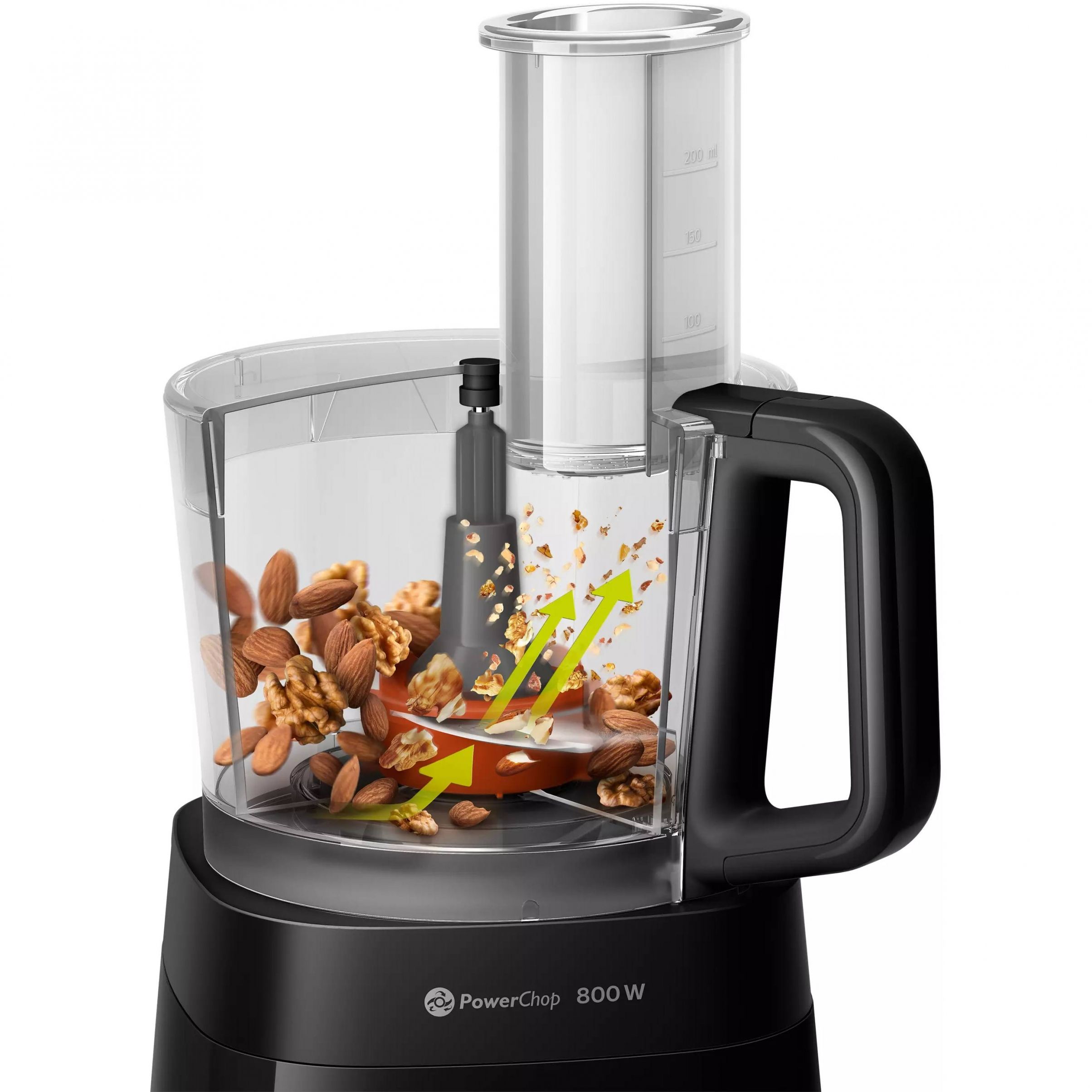 Robot de bucătărie Philips Viva Collection HR7510/10, Tehnologie PowerChop, 29 de funcții, 800W, Vas 1.5L (capacitate de lucru 1L), Disc 2 in 1, Presă de citrice, Tub XXL de alimentare, Culoare: Negru