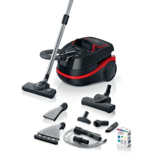 Aspirator multifuncțional cu sac BOSCH Serie 4 AquaWash&Clean BWD421POW  Vârf 2100W  Nominală 1400W  Praf 2.5l  Rezervor 5l  Cablu 9m  85dBA  Filtru igienic HEPA  G8.7kg  Carbon Black/Tornado Red
