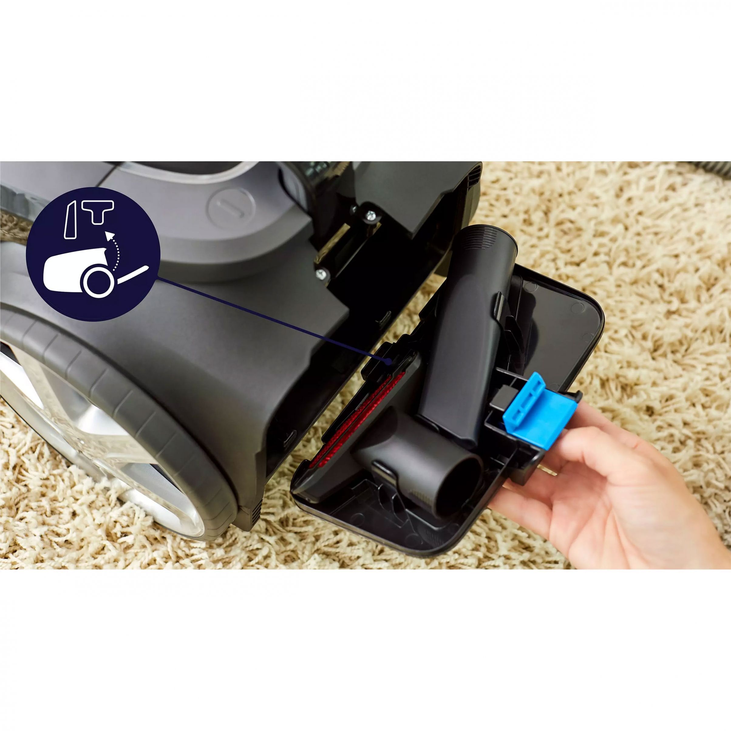 Aspirator fără sac Philips PowerPro Expert 7000 FC9747/09, Asp uscată, 900W, Praf 2l, Cablu 7m, 67-75dBA, Filtru H13, PowerCyclone 8, TriActive LED, Mini perie turbo, Allergy Lock, Roți cauciuc, 5.5kg, Black In