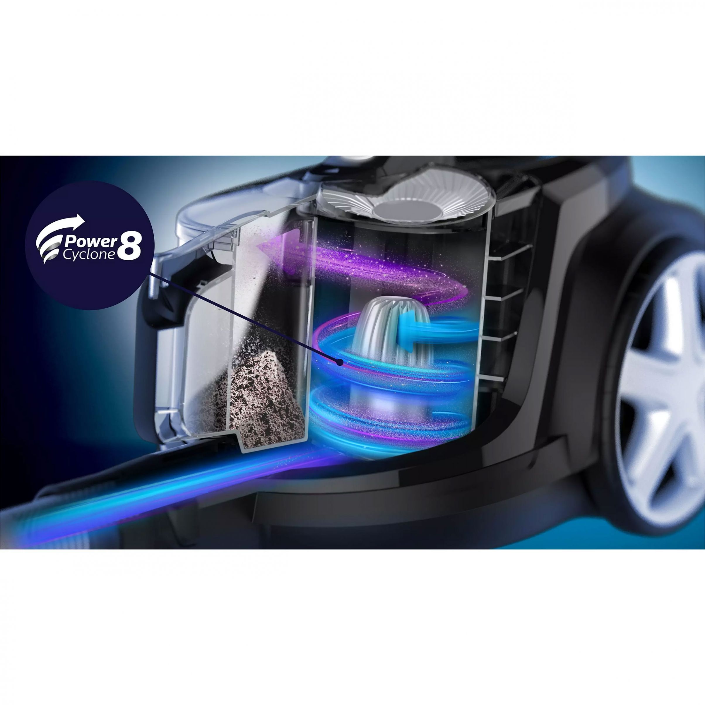 Aspirator fără sac Philips PowerPro Expert 7000 FC9747/09, Asp uscată, 900W, Praf 2l, Cablu 7m, 67-75dBA, Filtru H13, PowerCyclone 8, TriActive LED, Mini perie turbo, Allergy Lock, Roți cauciuc, 5.5kg, Black In