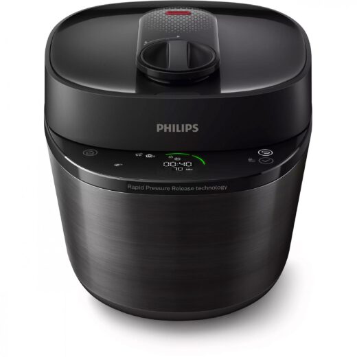 Multicooker electric sub presiune Philips All-In-One HD2151/40  1000W  Volum 5l  35 opțiuni meniu  Vas aluminiu teflonat  Temporizator 24 ore  Păstrare la cald 12 ore  Aplicație NutriU  Carte rețete