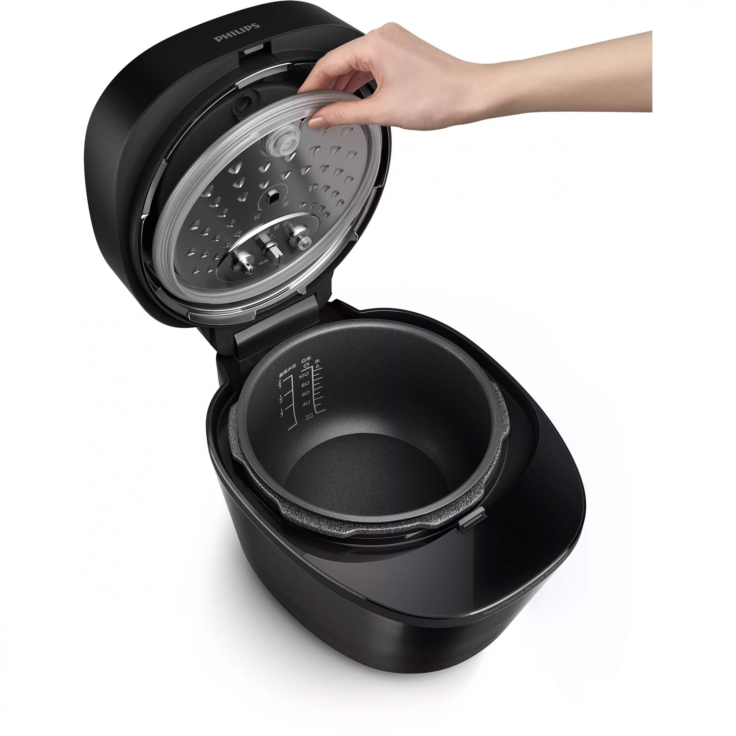 Multicooker electric sub presiune Philips All-In-One HD2151/40, 1000W, Volum 5l, 35 opțiuni meniu, Vas aluminiu teflonat, Temporizator 24 ore, Păstrare la cald 12 ore, Aplicație NutriU, Carte rețete