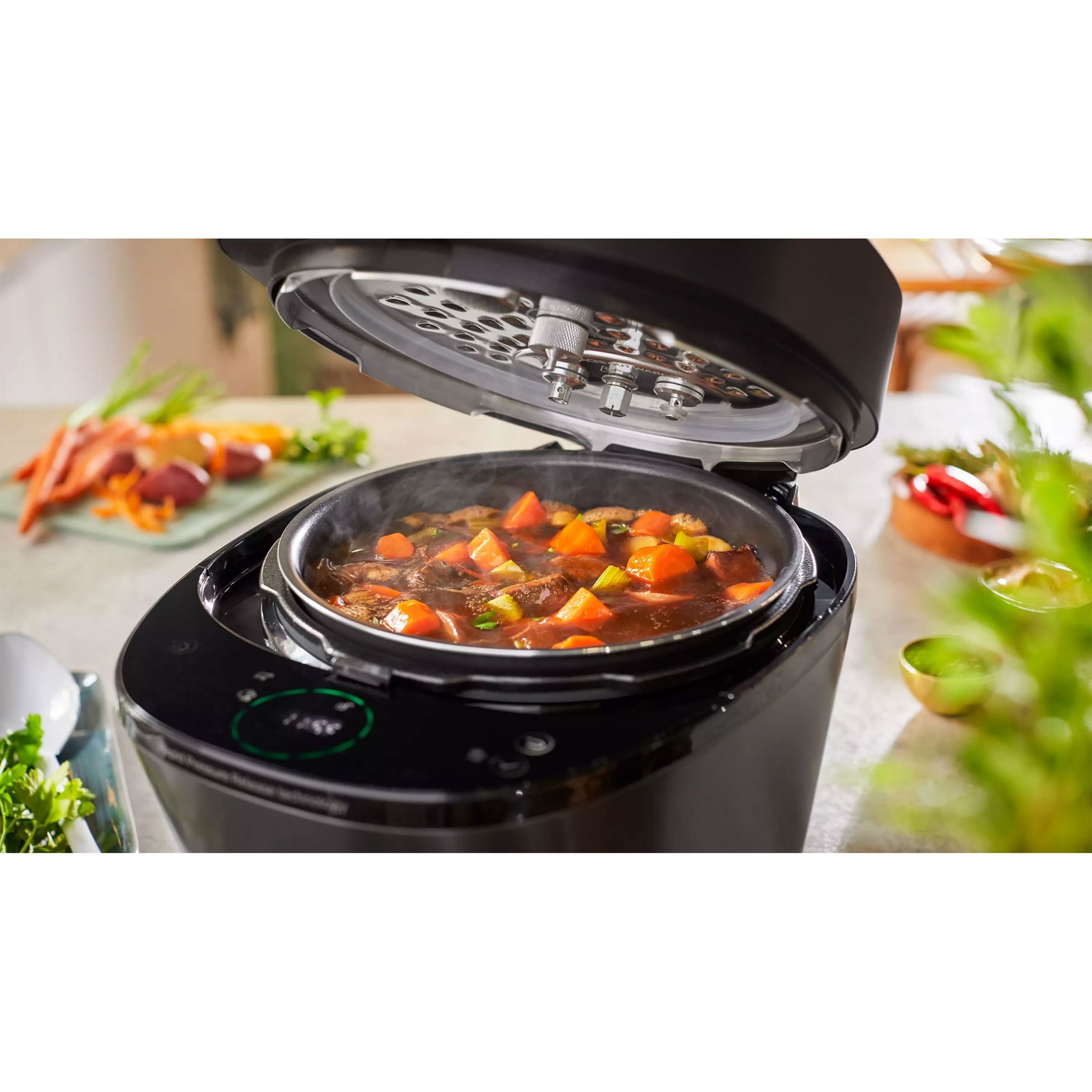 Multicooker electric sub presiune Philips All-In-One HD2151/40, 1000W, Volum 5l, 35 opțiuni meniu, Vas aluminiu teflonat, Temporizator 24 ore, Păstrare la cald 12 ore, Aplicație NutriU, Carte rețete