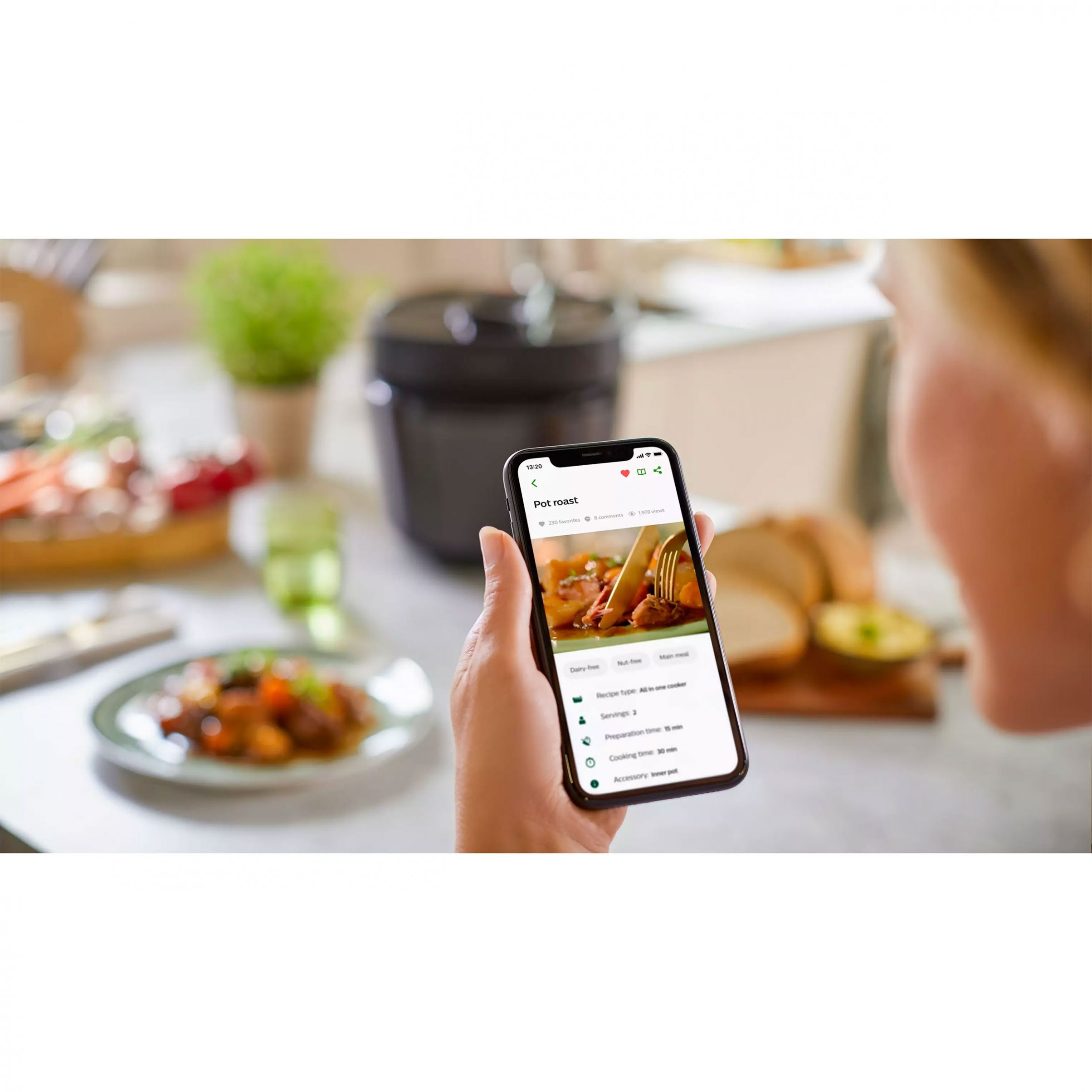 Multicooker electric sub presiune Philips All-In-One HD2151/40, 1000W, Volum 5l, 35 opțiuni meniu, Vas aluminiu teflonat, Temporizator 24 ore, Păstrare la cald 12 ore, Aplicație NutriU, Carte rețete