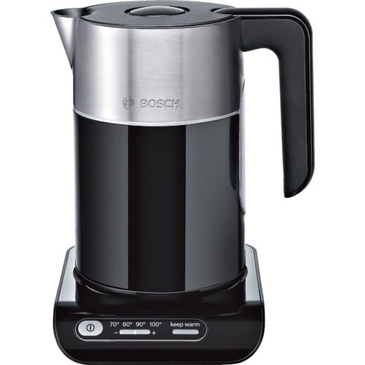 Fierbător de apă BOSCH Styline TWK8613P, 1.5l, 2400W, KeepWarm, Temperature Control, Filtru anti-calcar, Scală gradată, Carcasă de oțel cu perete dublu, Negru