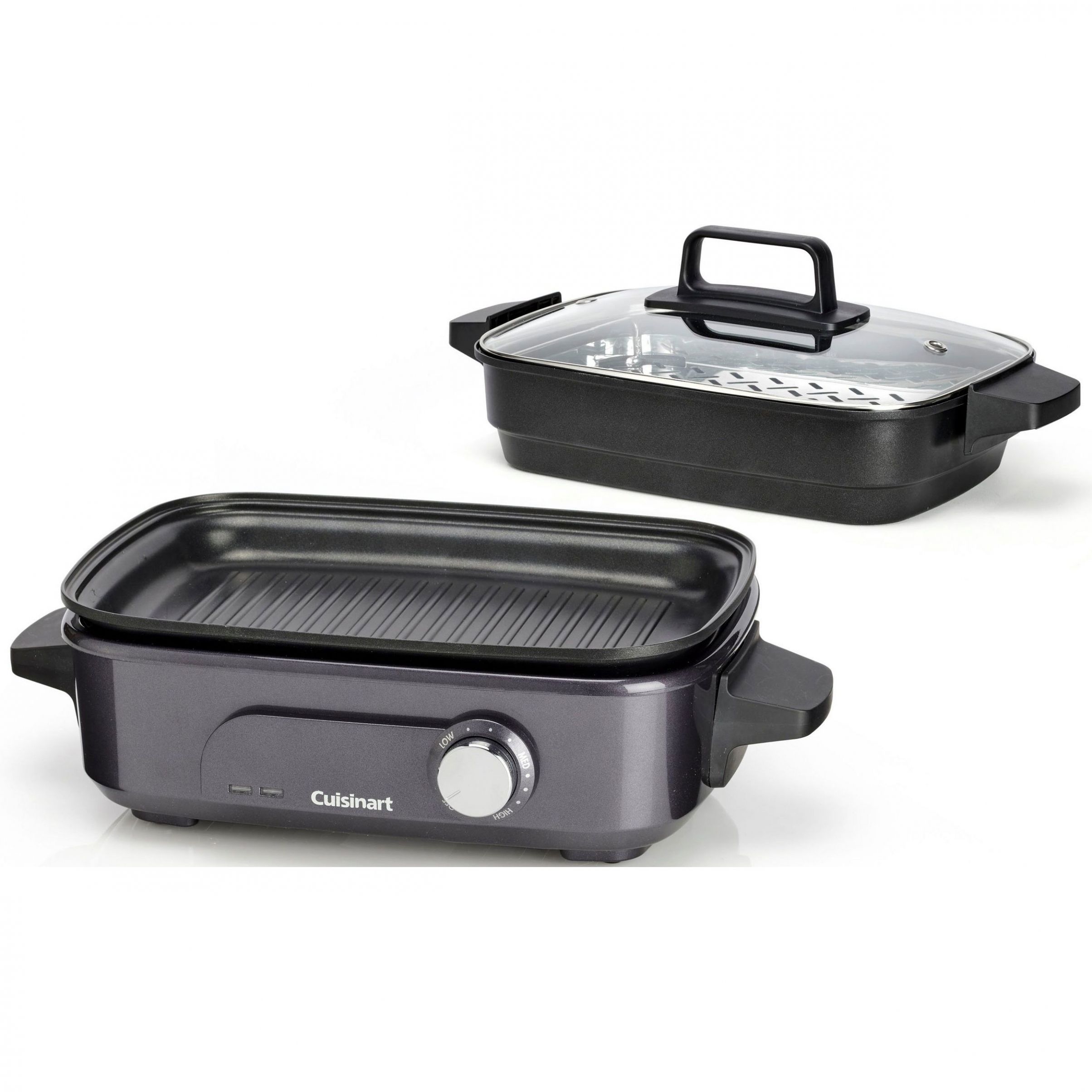 Multicooker 5în1 Cuisinart Cooking GRMC3E, 1200~1400W, 4.7L, 6 programe, Încălzire rapidă 6 minute, Termostat variabil 90°~220°, Capac de sticlă, Fără BPA, Cablu 1m, 5.9kg, Midnight Grey