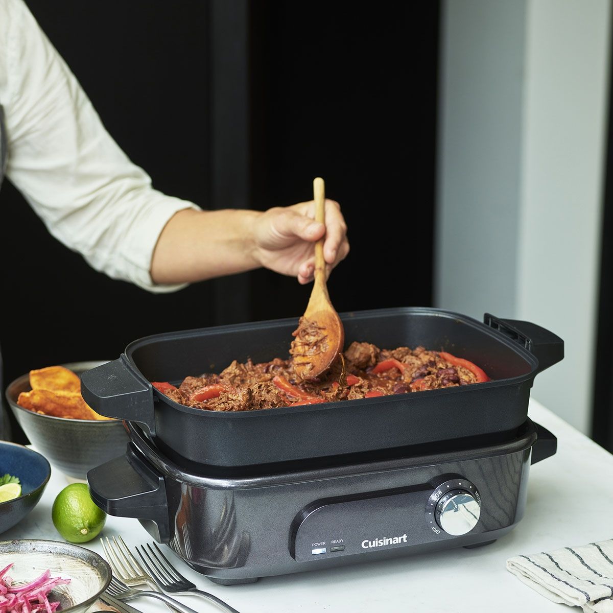 Multicooker 5în1 Cuisinart Cooking GRMC3E, 1200~1400W, 4.7L, 6 programe, Încălzire rapidă 6 minute, Termostat variabil 90°~220°, Capac de sticlă, Fără BPA, Cablu 1m, 5.9kg, Midnight Grey