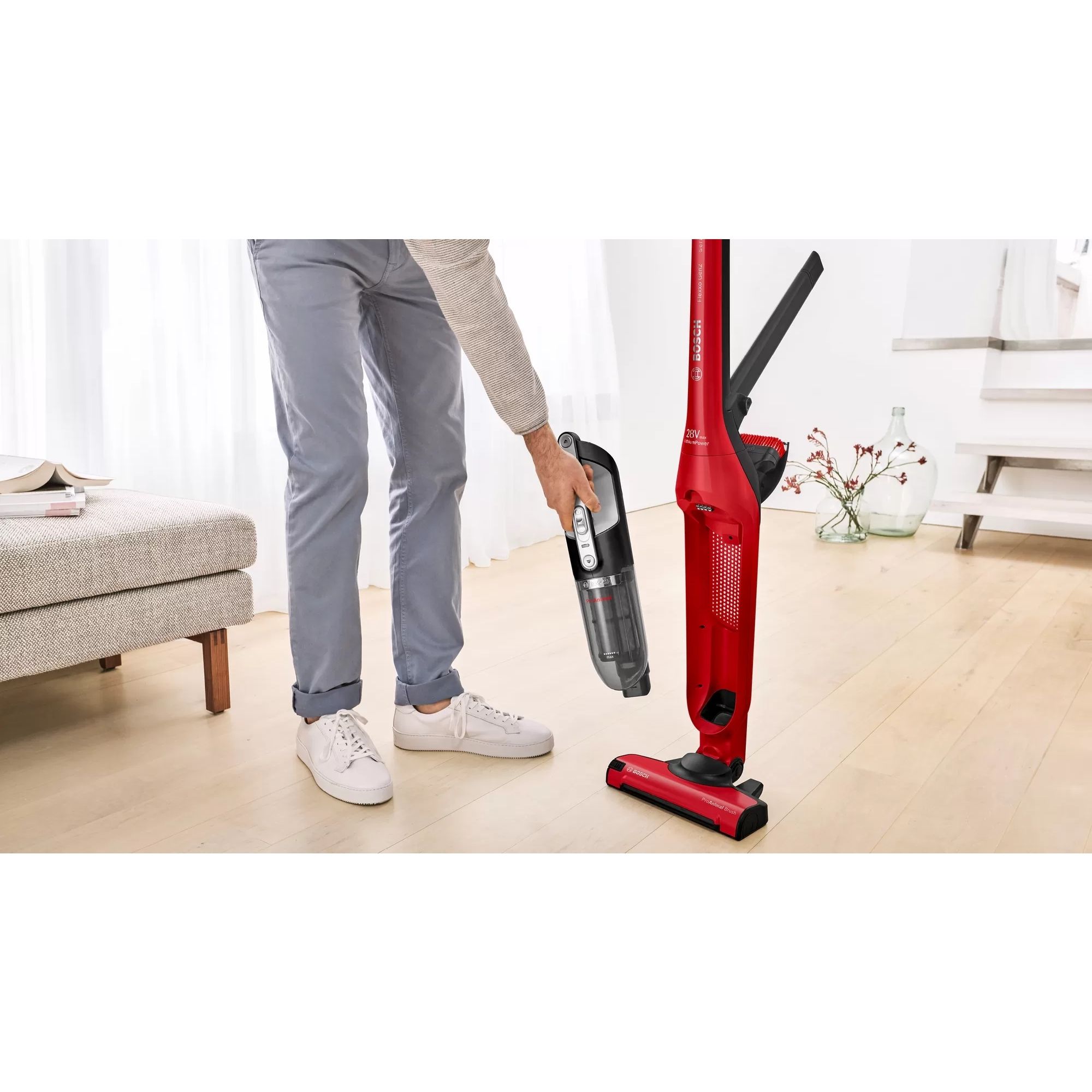 Aspirator vertical BOSCH Serie 4 Flexxo Gen2 ProAnimal 28Vmax BBH3ZOO28, Tornado Red