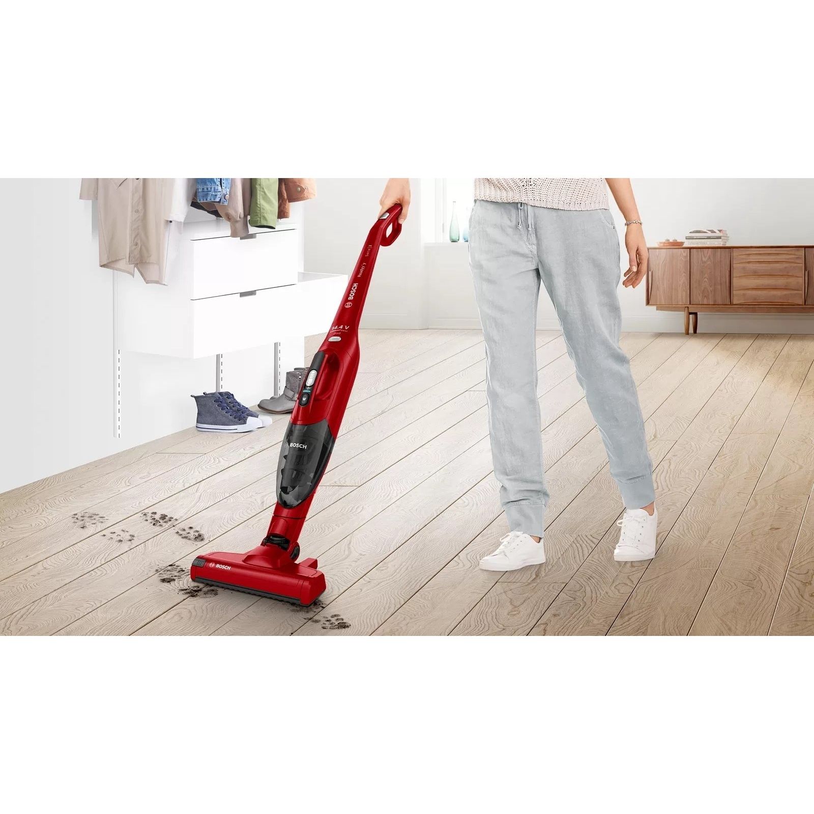 Aspirator vertical 2în1 BOSCH Serie 2 Readyy’y 14.4V BBHF214R, Deep Red Injection