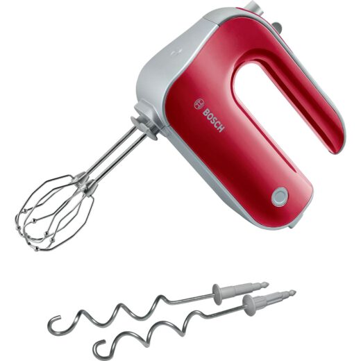 Mixer de mână BOSCH Styline MFQ40303  500W  Două palete FineCreamer din inox  5 trepte de putere și funcție Turbo  Lavabil în mașina de spălat vase  Mâner Soft Touch  2 spirale din oțel inoxidabil  Roșu/Gri