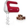 Mixer de mână BOSCH Styline MFQ40303, 500W, Două palete FineCreamer din inox, 5 trepte de putere și funcție Turbo, Lavabil în mașina de spălat vase, Mâner Soft Touch, 2 spirale din oțel inoxidabil, Roșu/Gri