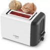 Prăjitor de pâine BOSCH DesignLine TAT3P421, 970W, 2 sloturi, Dezghețare, Încălzire, Grătar chifle, High Lift, Buton STOP, Senzor electronic pentru prăjire uniformă, Alb